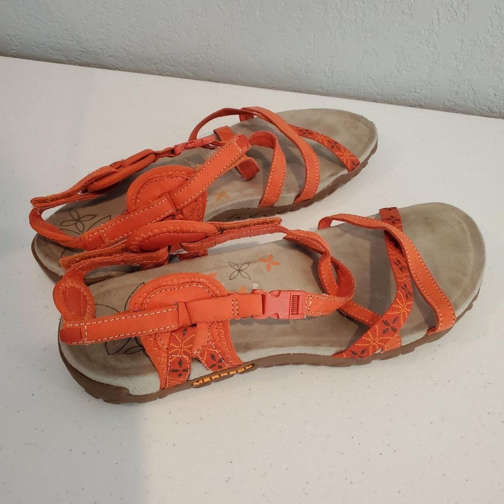 Merrel Womens Red Clay Strappy Flat Sandal Size 10